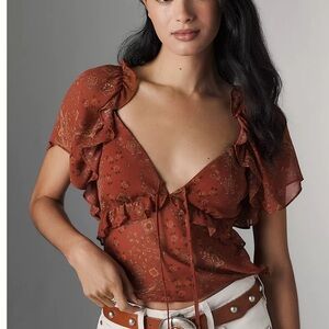 NWT Anthropologie PAIGE Mirasol Short-Sleeve
Ruffled Silk Top